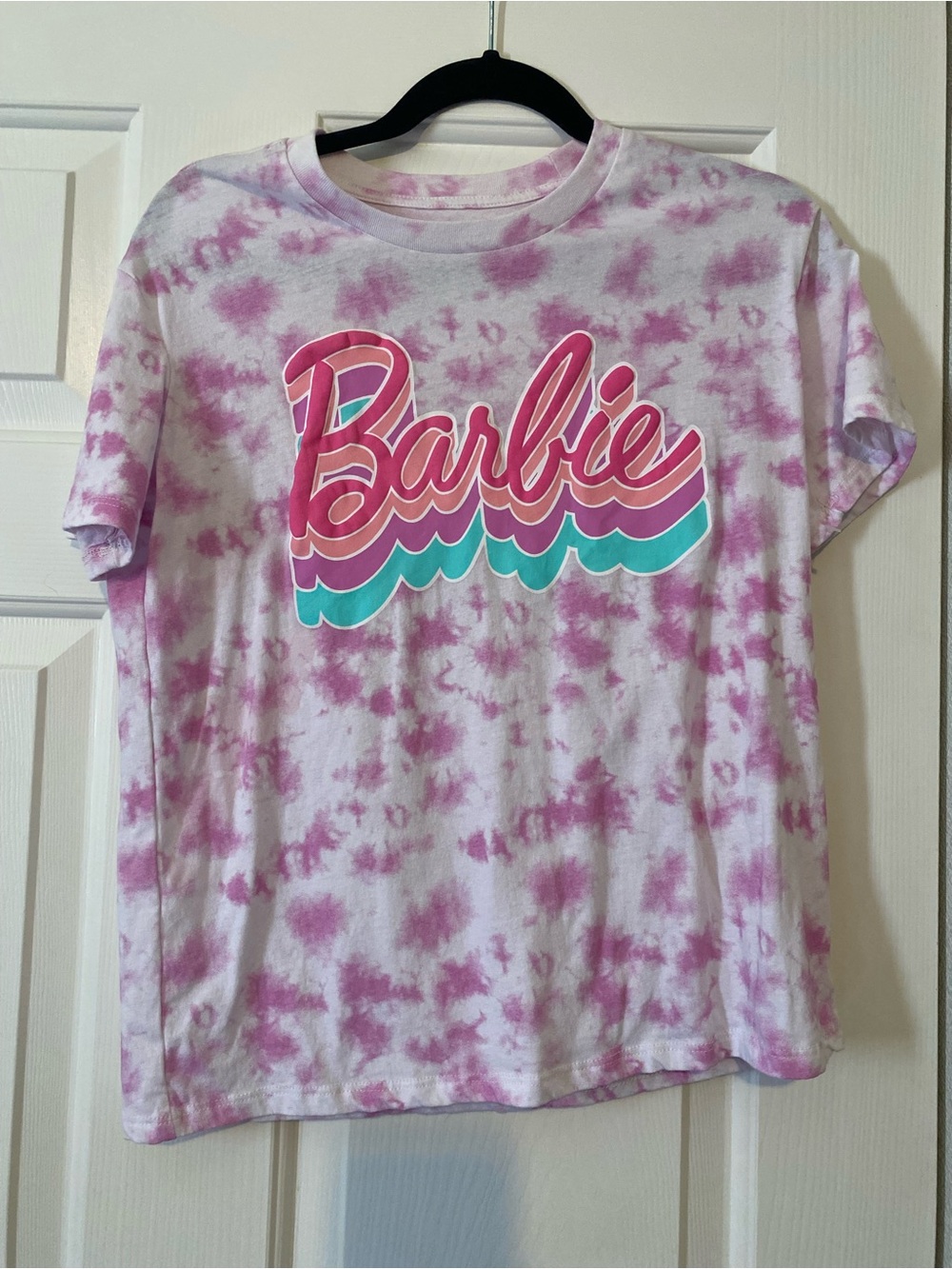 Barbie Pink Tie-Dye Logo Tee with Teal Accents
